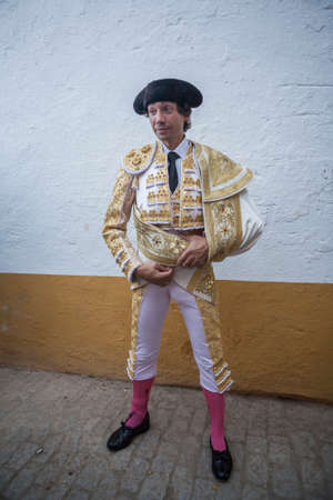 Linares, SPAIN - August 29 2011: The Spanish Bullfighter Curro Diaz totally focused moments before leaving to fight in Bullring of Linares, Spainのeditorial素材