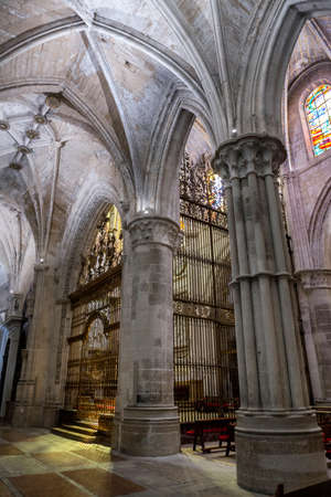 CUENCA, SPAIN - August 24, 2016: Detail of vault of Cathedral of Our Lady of Grace and Saint Julian of Cuenca. Castilla-La Mancha, Spain.のeditorial素材