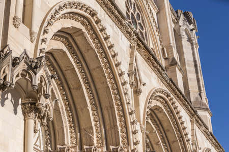 Detail of facade of the Cuenca's Cathedral, The cathedral is dedicated to St Julian, gothic english-norman style, XII centuryのeditorial素材