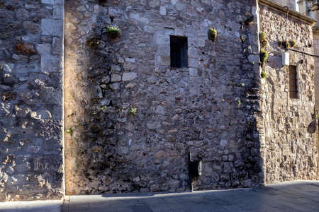 detail of the side street of the cathedral of Cuenca to the evening, Cuenca, Spainのeditorial素材