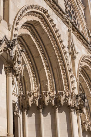 Detail of facade of the Cuenca's Cathedral, The cathedral is dedicated to St Julian, gothic english-norman style, XII centuryのeditorial素材