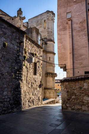 detail of the street of the cathedral of Cuenca to the evening, Cuenca, Spainのeditorial素材