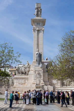 Cadiz Spain- April 1: Monument to the Constitution of 1812, tourist visiting the monument in spring, Cadiz, Andalusia, Spainのeditorial素材