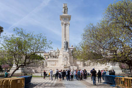 Cadiz Spain- April 1: Monument to the Constitution of 1812, panoramic view, Cadiz, Andalusia, Spainのeditorial素材