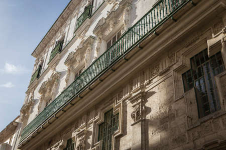 Cadiz Spain- March 31: Detail of balconies and large windows on the time of the nineteenth century,...