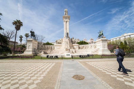 Cadiz Spain- April 1: Monument to the Constitution of 1812, tourist visiting the monument in spring, Cadiz, Andalusia, Spainのeditorial素材