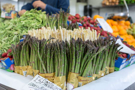Farmers' food market stall with variety of organic vegetable, Cadiz, Spainの写真素材