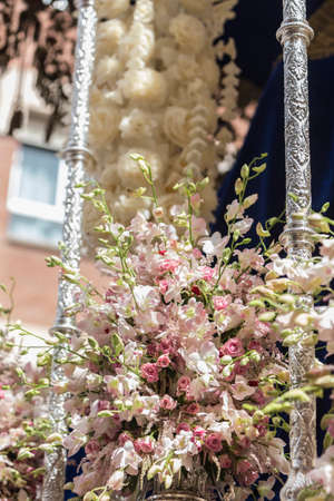 Detail of floral ornamentation on a throne of Holy week, Linares, Andalusia, Spainの写真素材