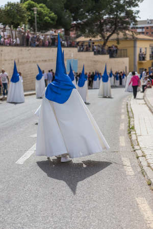 Brotherhood of our father Jesus resurrected during procession of Holy Week on Sunday of resurrection, Linares, Andalusia, Spainのeditorial素材