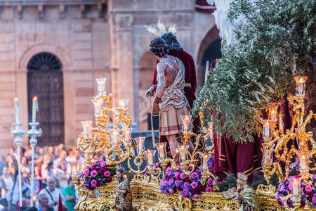 Brotherhood of Jesus corsage making station of penitence in front at the town hall, Linares, Jaen province, Andalusia, Spainのeditorial素材