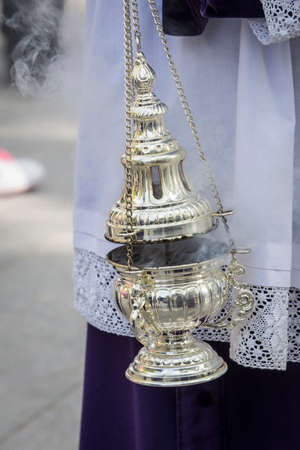 Censer of silver or alpaca to burn incense in the holy week, Spainの写真素材