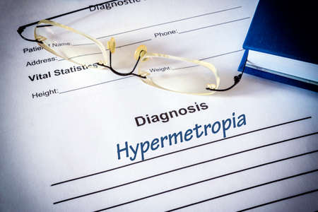 Diagnosis list with hypermetropia. Eye disorder concept.の写真素材