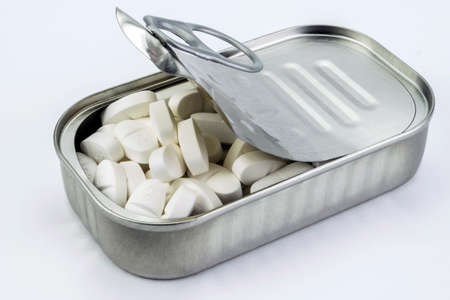 Tin metal contains white pills