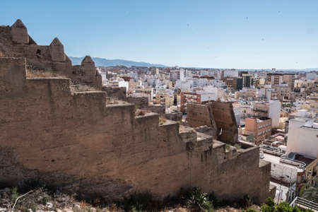 Almeria, SPAIN - May 20: View from the fortress of Moorish houses and buildings along the port of Almeria, Andalusia, Spainの写真素材
