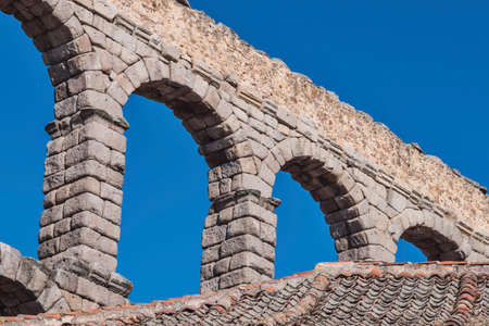 Partial view of the Roman aqueduct located in the city of Segovia, Spainのeditorial素材