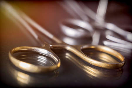 Several scissors operating theater alignedの写真素材