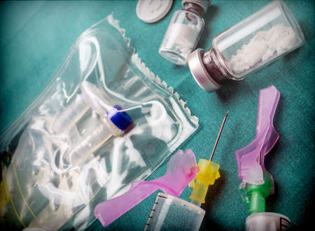 Several Vials And Syringe In Laboratory, Conceptual Imageの写真素材