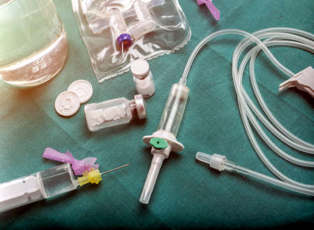 Several Vials And Syringe In Laboratory, Conceptual Imageの写真素材