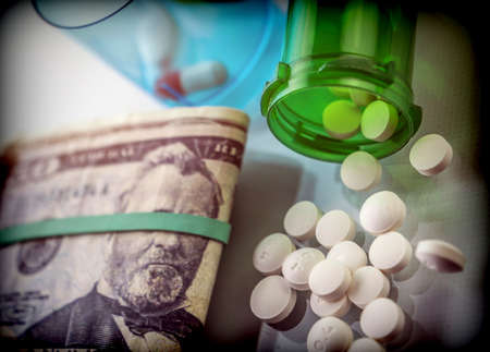Some medications on a ticket of dollar, conceptual image copay health