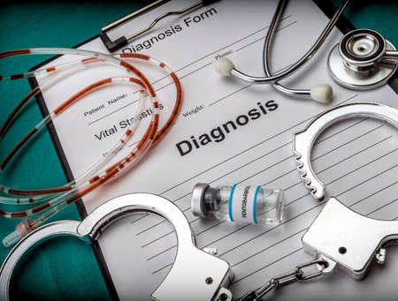 Form of diagnosis and resolution of euthanasia, injection of lethal sodium thiopental anesthesia, conceptual imageの写真素材