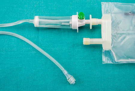 Empty blood bags at a hospital table, conceptual imageの写真素材