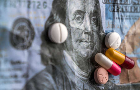  Capsules Up Ticket Dollar, Concept Of Health Copay 