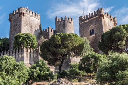 Almodovar del Rio, Cordoba, Spain - June 9, 2018: It is a fortitude of Moslem origin, it was a Roman fort and the current building has definitely origin Berber, of the year 760, Between the year 1901 and 1936 was restored by its owner, Rafael Desmaissiereのeditorial素材