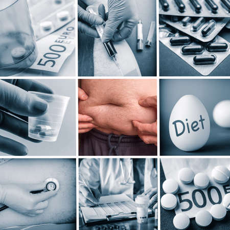 Collage diet, consequences of a bad health care, conceptual imageの写真素材