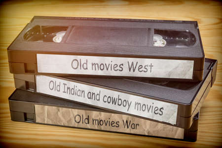 Some old movies west, indian and war video in VHS system, conceptual imageの写真素材