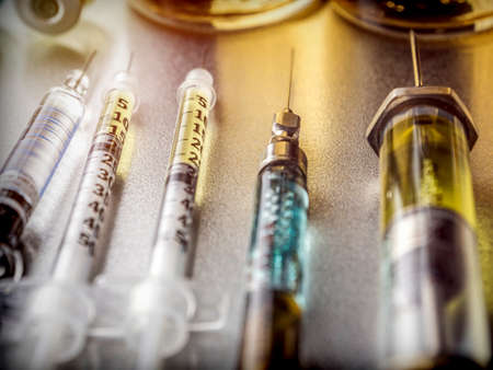 several syringes in operating theater of a hospital, conceptual imageの写真素材