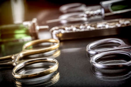 Several scissors operating theater aligned