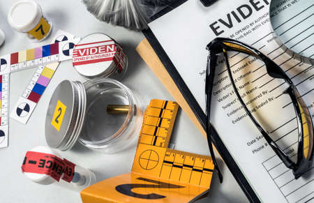 Various laboratory tests forensic equipment, conceptual image