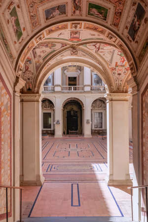 Viso del Marques, SPAIN - September 28, 2019: Access to the courtyard of General Archive of the Navy...