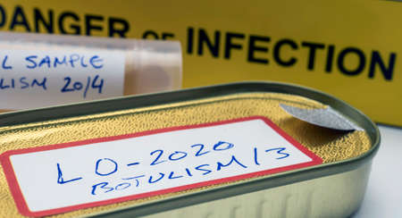 sample of tin cans, botulism infection in sick people, conceptual image