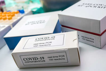 Novel coronavirus 2019 nCoV pcr diagnostics kit. This is RT-PCR kit to detect presence of 2019-nCoV or virus presence in clinical specimens, conceptual imageの写真素材