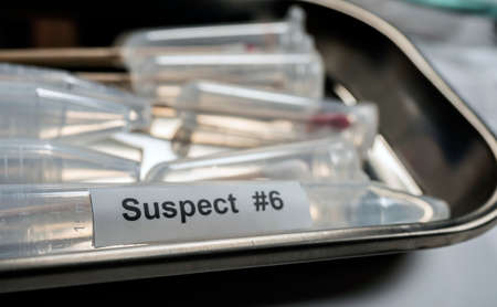 Criminalistic Laboratory, Bullet shell analysis, conceptual imageの写真素材