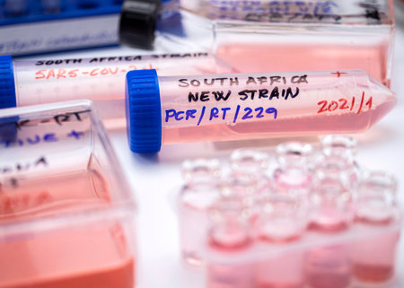 Several vials positive for covid-19 infection of the new variant in the south africa, conceptual...