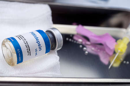 vial with antiviral chemical compound plitidepsin, This formulation has a much more potent antiviral...
