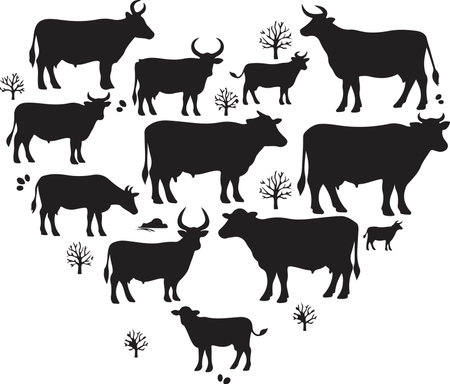 cow silhouettes isolated on a white background, vector art illustration.のイラスト素材