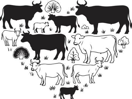Cattle silhouettes set. Vector illustration ready for vinyl cutting.のイラスト素材