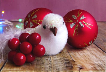 red christmas balls to decorate the christmas treeの写真素材