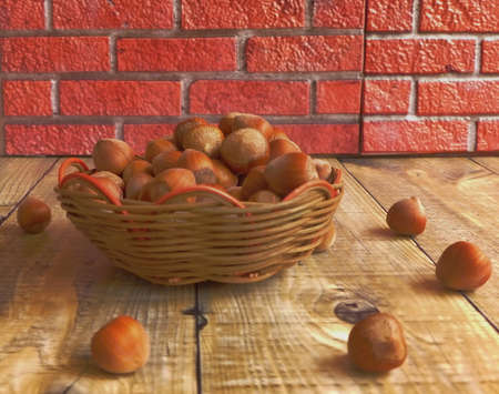 pedigree basket full of hazelnutsの写真素材