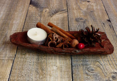 candlestick with tree bark with a small tealightの写真素材