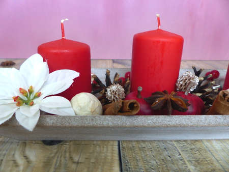 advent candlestick with red candlesの写真素材