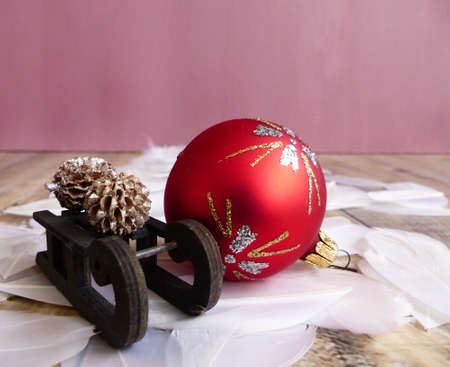 red christmas ball to decorate the christmas treeの写真素材