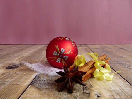 red christmas ball to decorate the christmas treeの写真素材