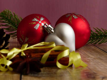 red christmas balls to decorate the christmas treeの写真素材