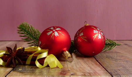 red christmas balls to decorate the christmas treeの写真素材