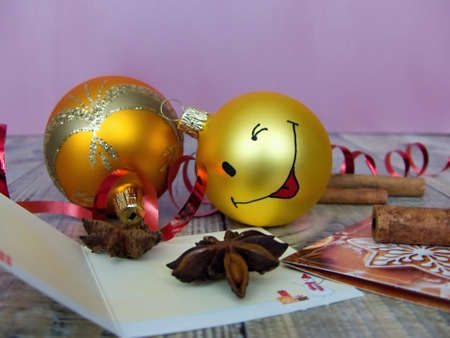 merry yellow baubles on a Christmas treeの写真素材