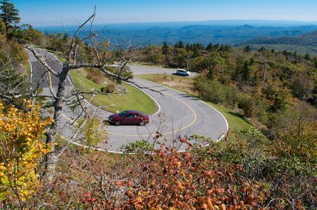 curved mountain road on blue ridge parkwayの写真素材